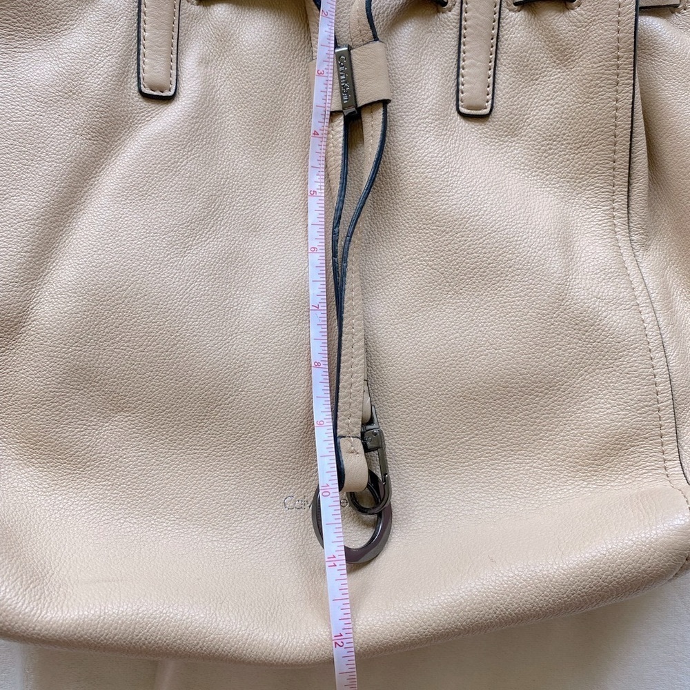 Calvin Klein Pebbled Genuine Leather Shoulder Tote Bag – Beige - Picture 14 of 16